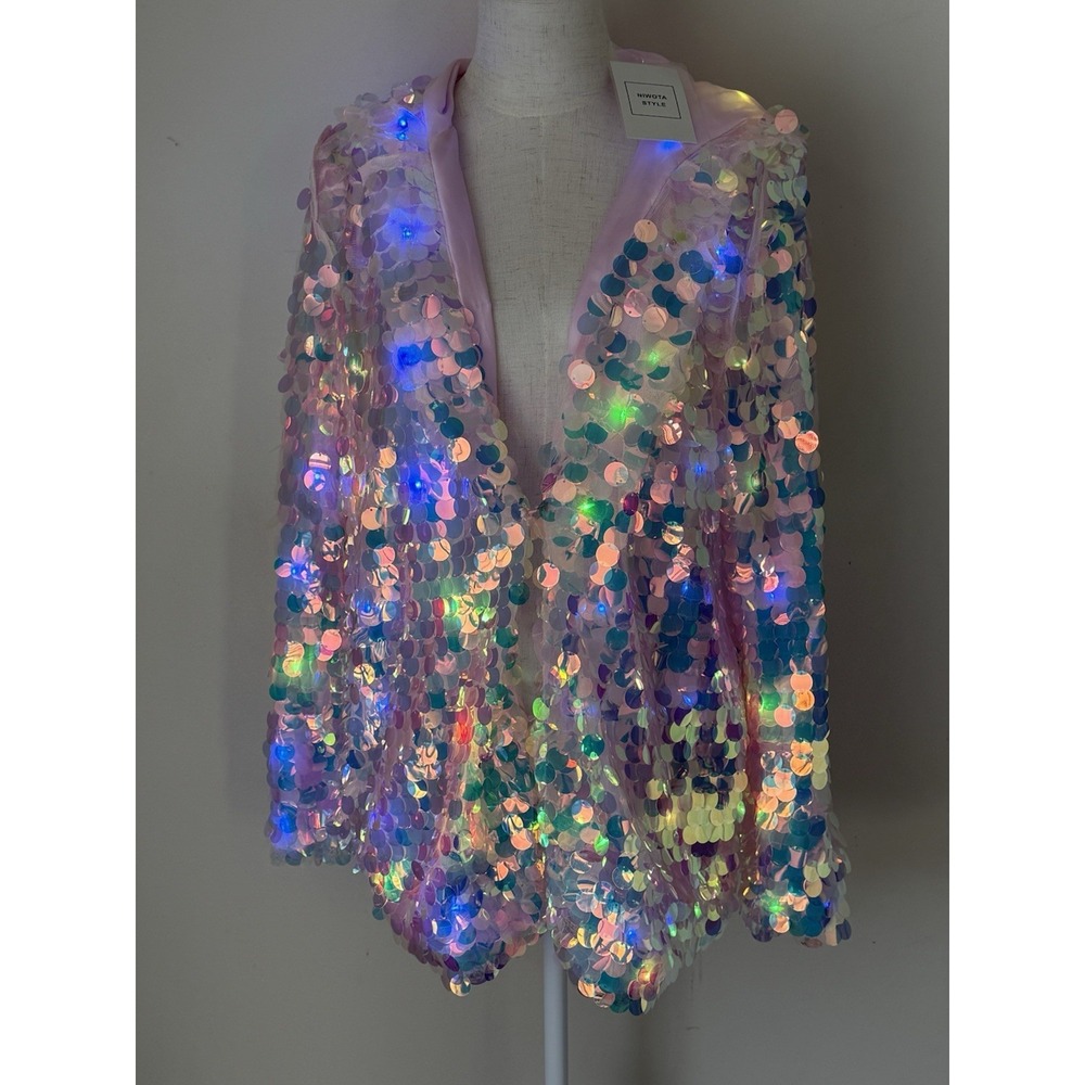 NWT Niwota LED Light Up Sequin Jacket Women L Pink Festival Halloween Rave - Picture 7 of 16